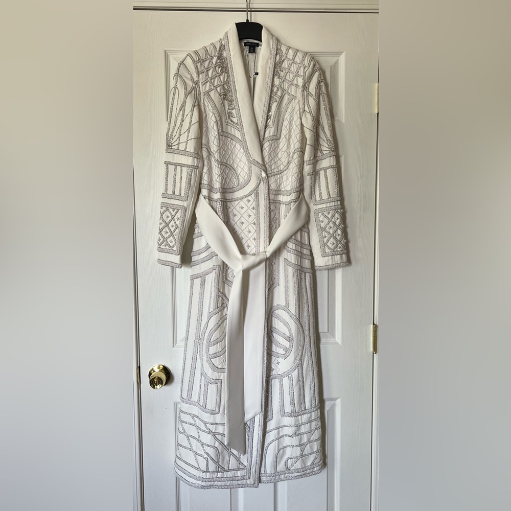 Karen Millen Pearl Embellished Woven Ivory Maxi Blazer Dress (NWT) - Picture 6 of 9